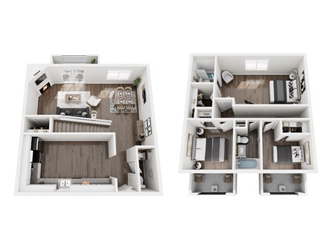 Floor plan for 3 beds, 2.5 baths, 1300 sqft